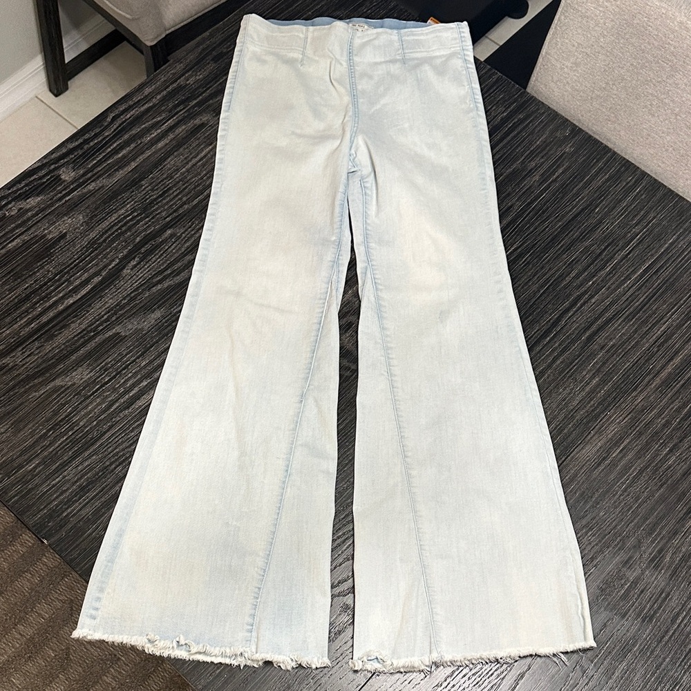 Free People Drapey Aline Flare High Rise Light Blue Pull On Stretch Jeans, 30 - Picture 2 of 12